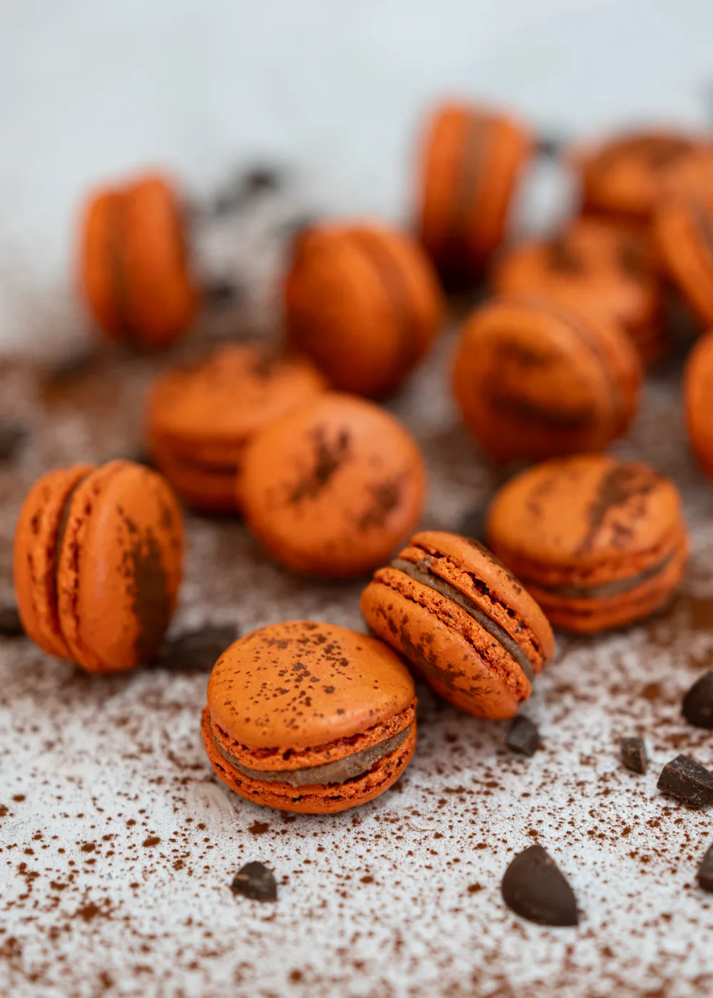 Macarons au chocolat saupoudrés de cacao