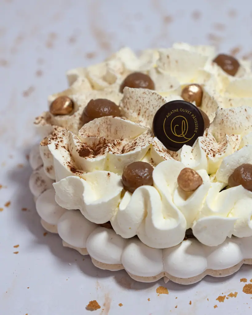 Pavlova aux marrons et croustillant praliné
