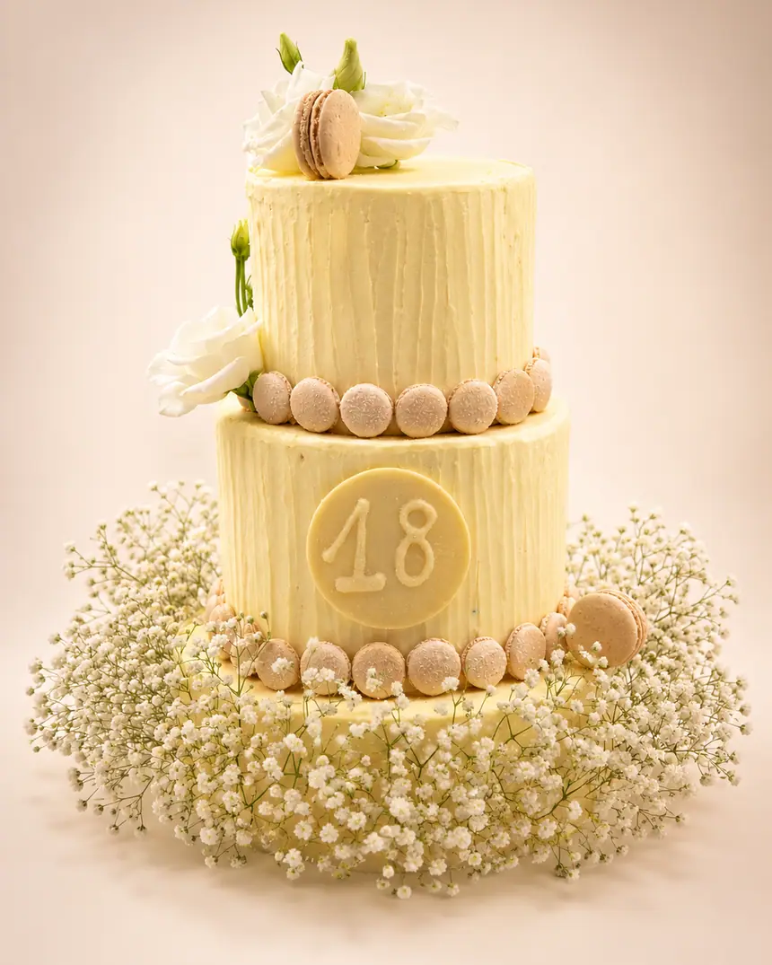 Wedding cake blanc à trois étages, création de mariage sur mesure près de Montpellier