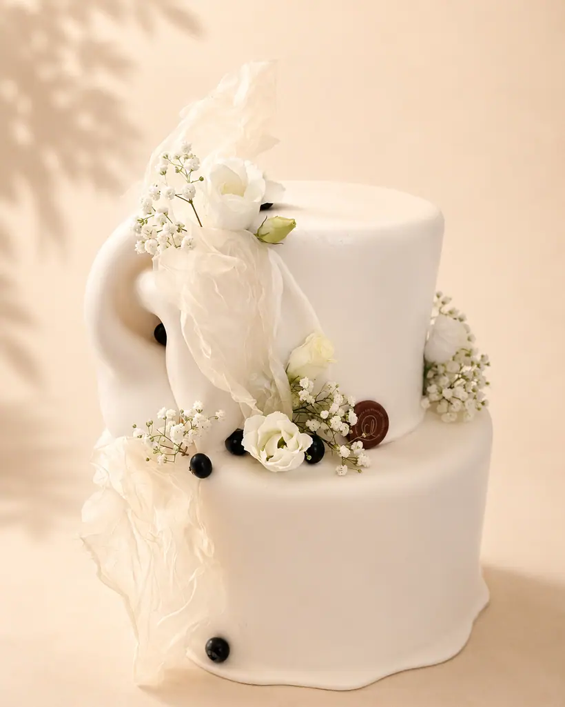 Cake design blanc et fleurs